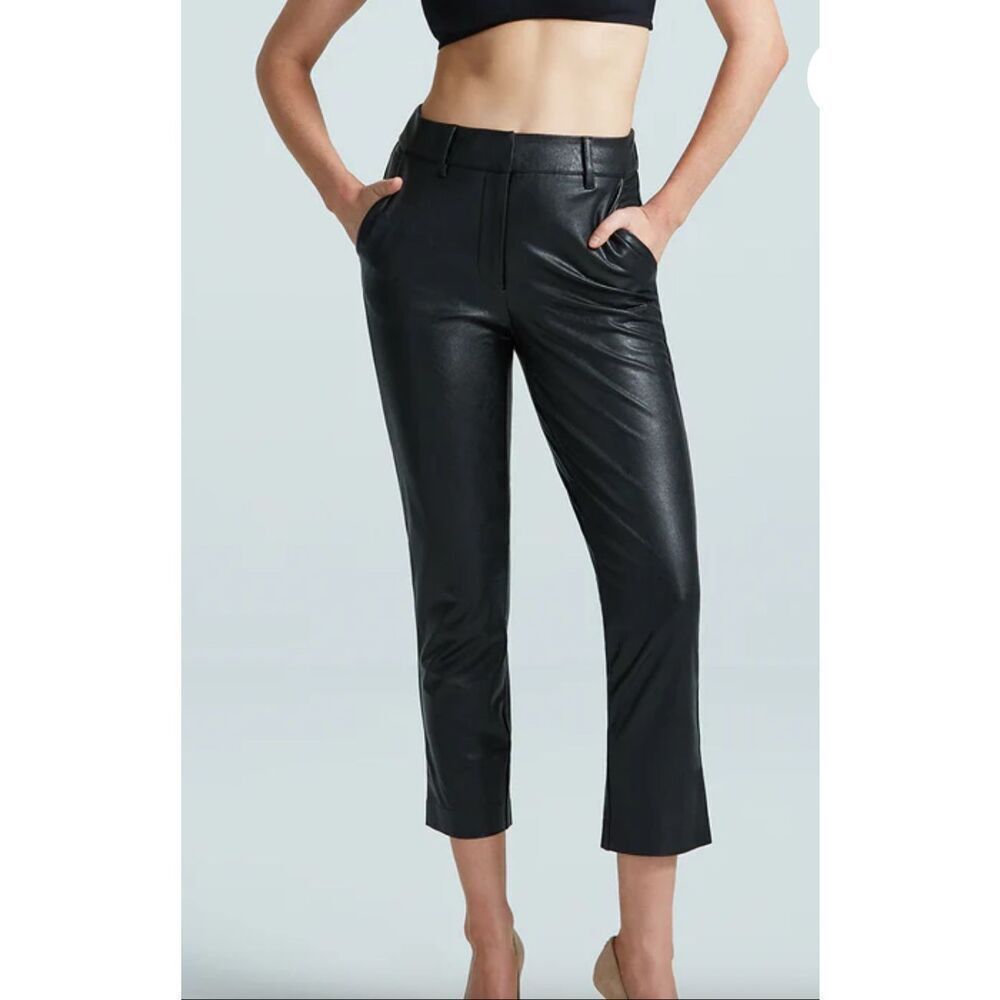Commando Womens High Rise Faux Leather 7/8 Cropped Trouser Pants Black‎ Medium